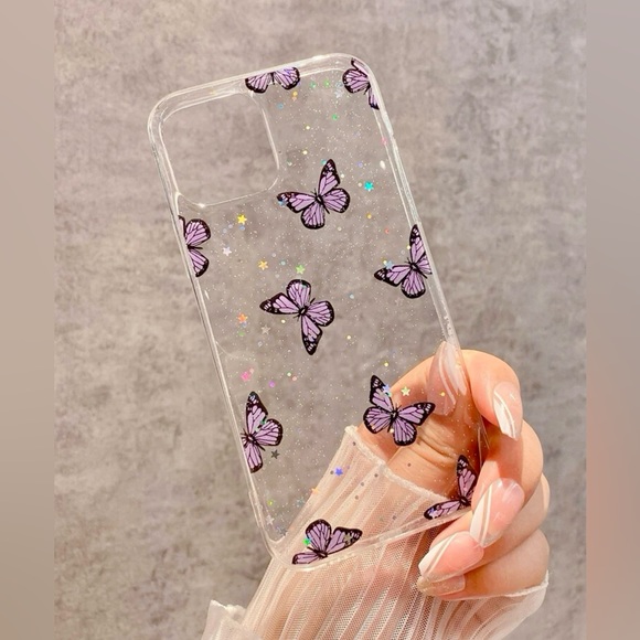 NWT iPhone13ProMax Sparkling Purple Butterfly Glitter Clear Phone Case - Picture 2 of 4